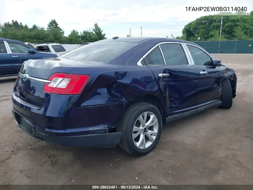 2011 Ford Taurus Sel VIN: 1FAHP2EW0BG114040 Lot: 39632461