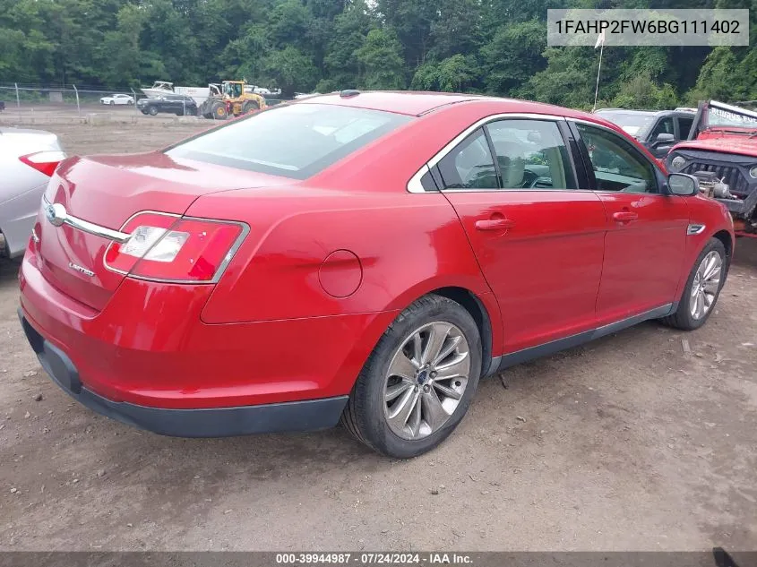 2011 Ford Taurus Limited VIN: 1FAHP2FW6BG111402 Lot: 39944987