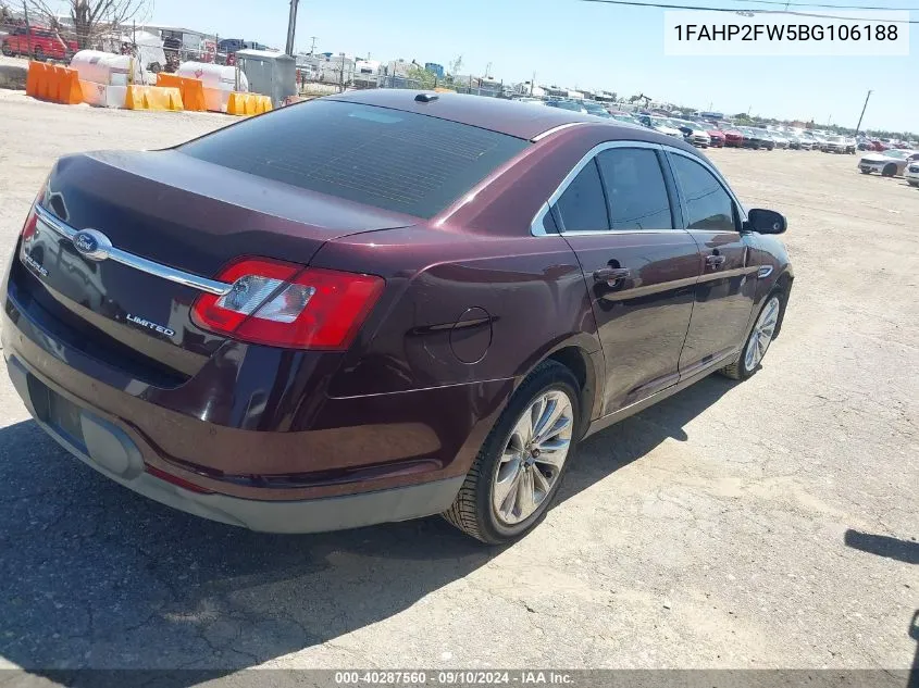 2011 Ford Taurus Limited VIN: 1FAHP2FW5BG106188 Lot: 40287560