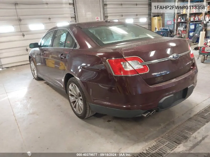 2011 Ford Taurus Limited VIN: 1FAHP2FW6BG113358 Lot: 40379577