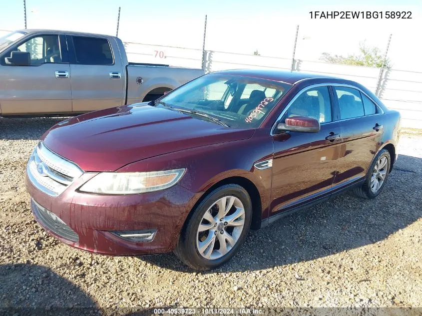 2011 Ford Taurus Sel VIN: 1FAHP2EW1BG158922 Lot: 40539723