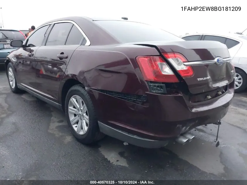 2011 Ford Taurus Sel VIN: 1FAHP2EW8BG181209 Lot: 40570325