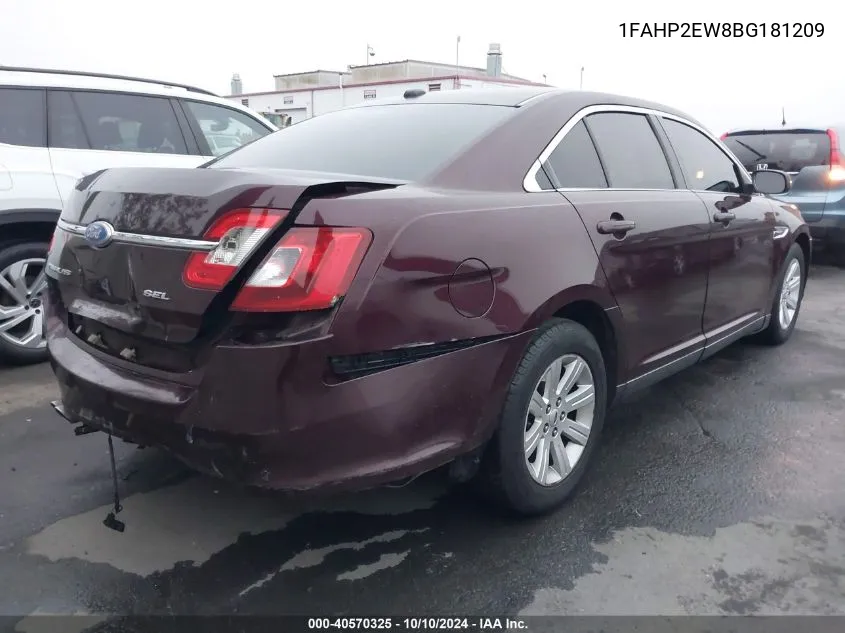 2011 Ford Taurus Sel VIN: 1FAHP2EW8BG181209 Lot: 40570325