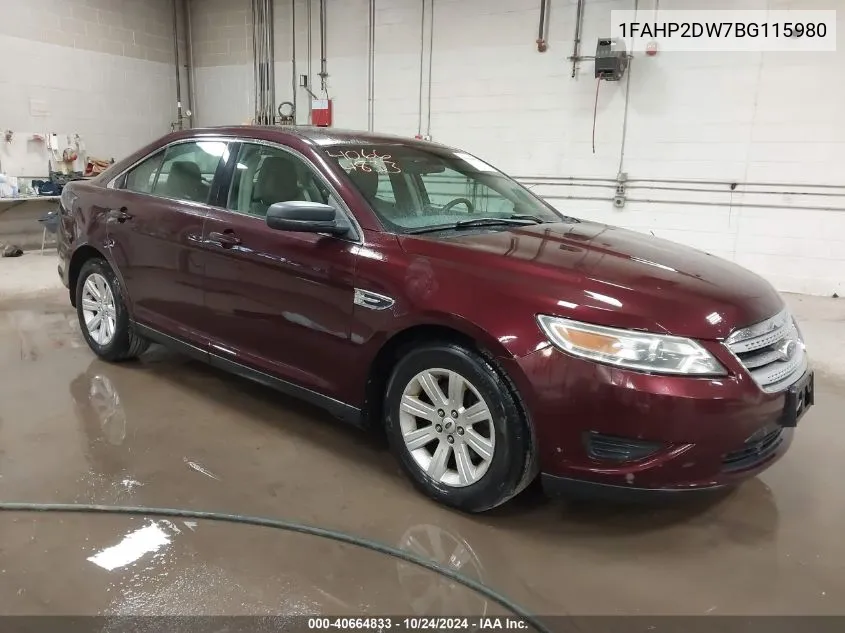 2011 Ford Taurus Se VIN: 1FAHP2DW7BG115980 Lot: 40664833