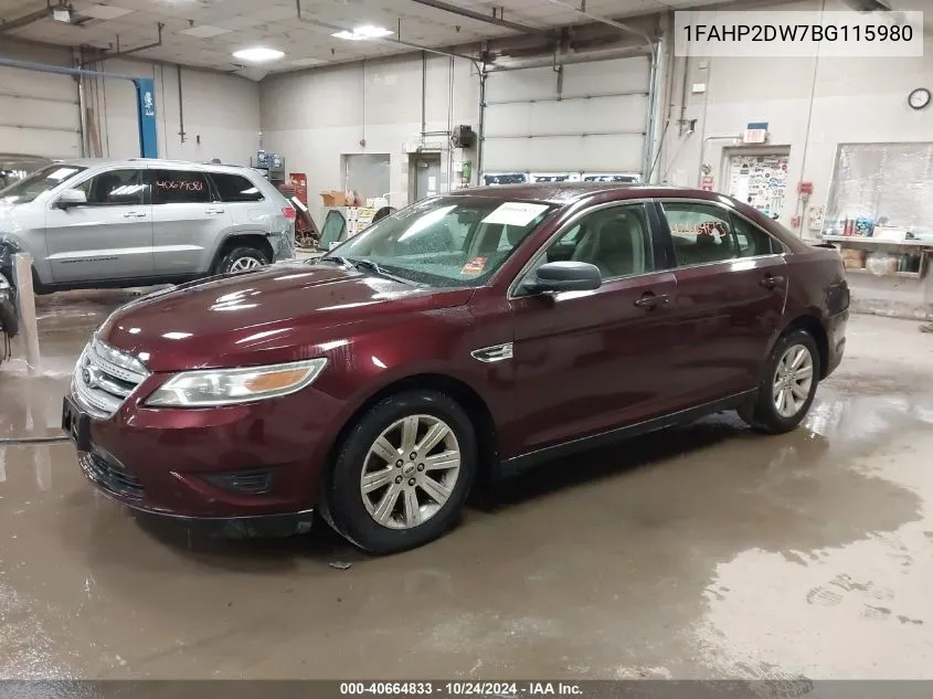 2011 Ford Taurus Se VIN: 1FAHP2DW7BG115980 Lot: 40664833