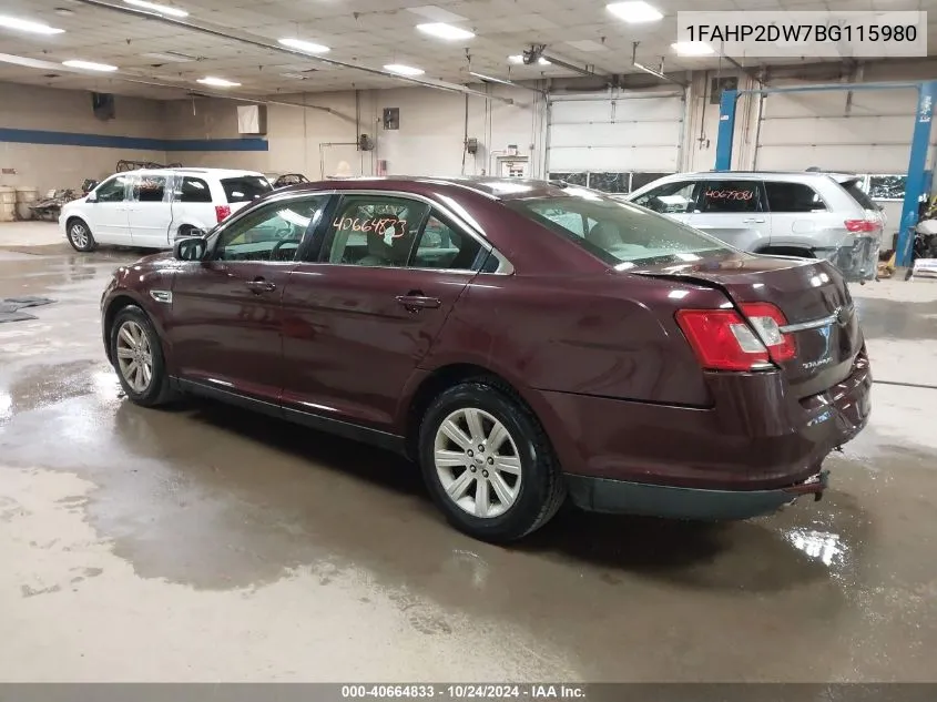 2011 Ford Taurus Se VIN: 1FAHP2DW7BG115980 Lot: 40664833