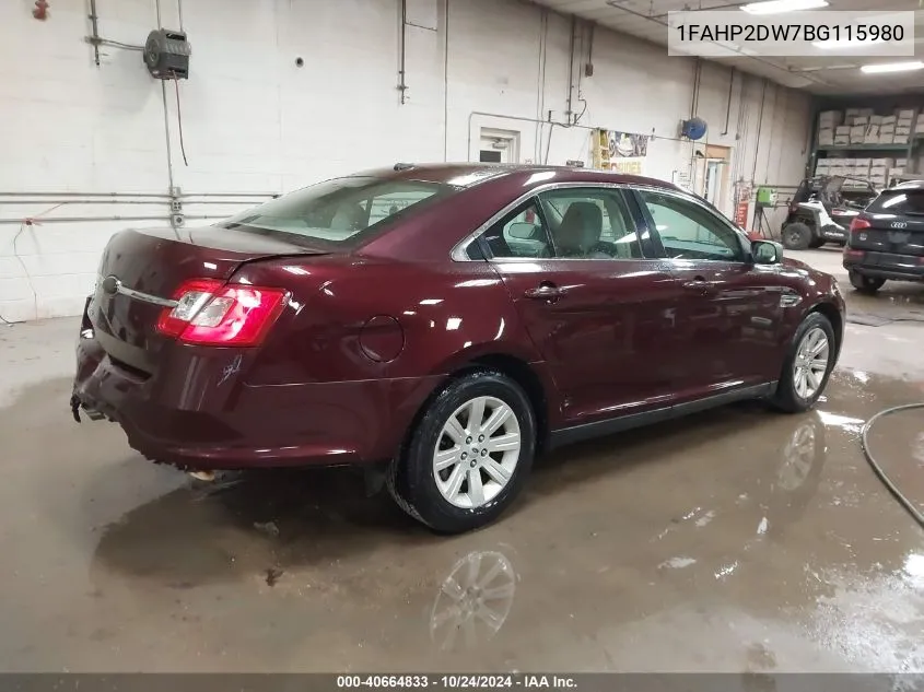 2011 Ford Taurus Se VIN: 1FAHP2DW7BG115980 Lot: 40664833