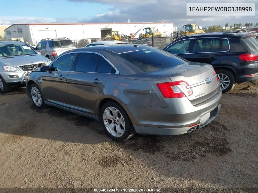 2011 Ford Taurus Sel VIN: 1FAHP2EW0BG138998 Lot: 40720479