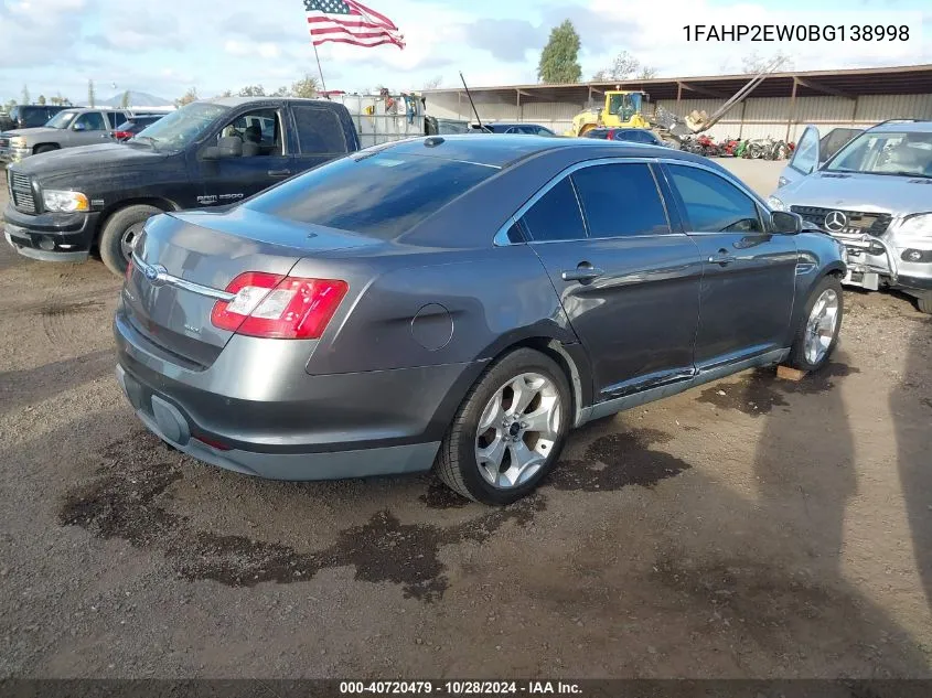 2011 Ford Taurus Sel VIN: 1FAHP2EW0BG138998 Lot: 40720479