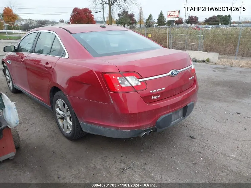 2011 Ford Taurus Sel VIN: 1FAHP2HW6BG142615 Lot: 40731703