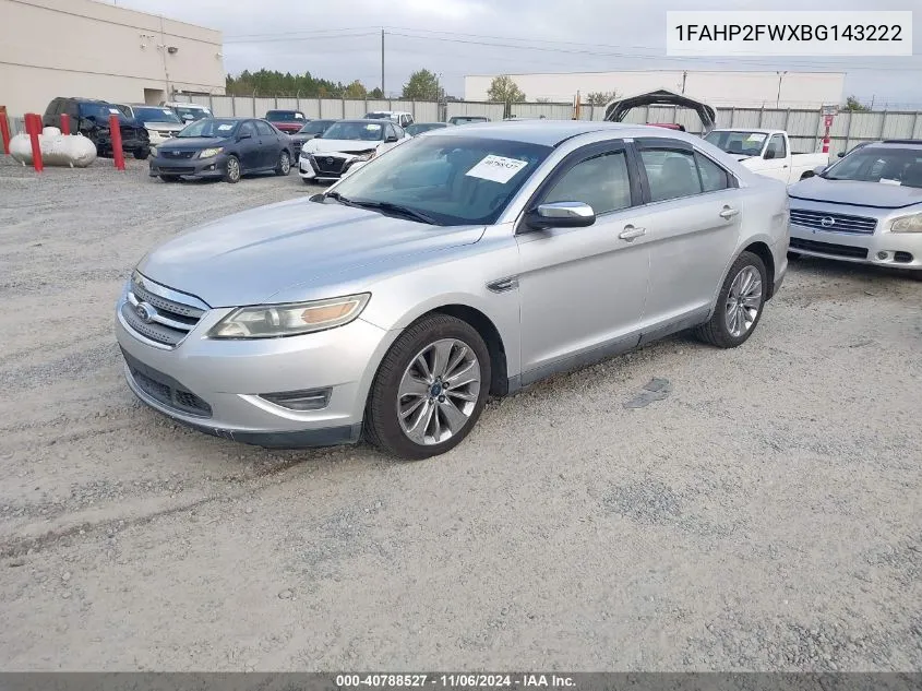 2011 Ford Taurus Limited VIN: 1FAHP2FWXBG143222 Lot: 40788527