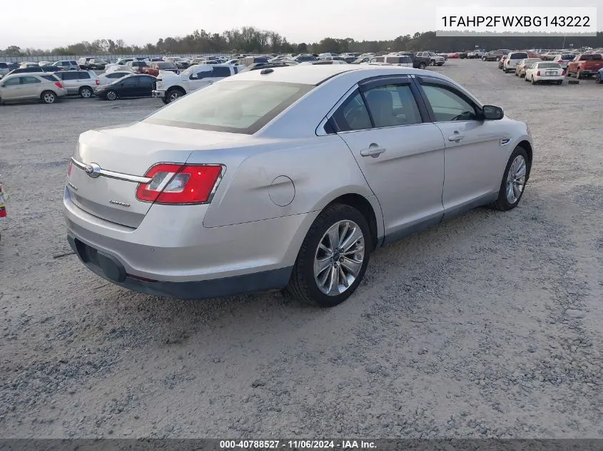 2011 Ford Taurus Limited VIN: 1FAHP2FWXBG143222 Lot: 40788527