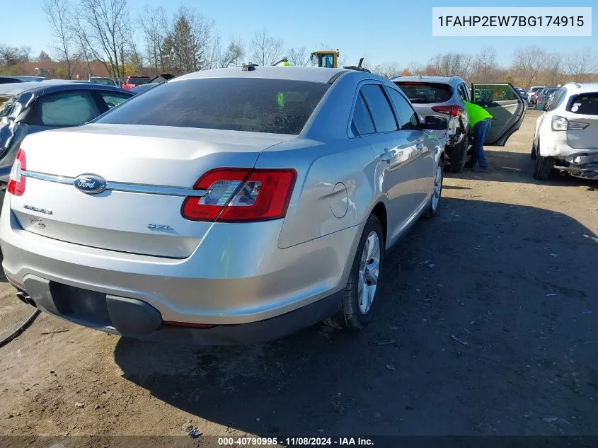 2011 Ford Taurus Sel VIN: 1FAHP2EW7BG174915 Lot: 40790995