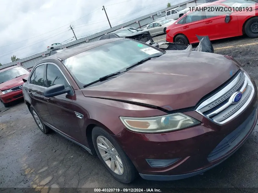 2012 Ford Taurus Se VIN: 1FAHP2DW2CG108193 Lot: 40320719