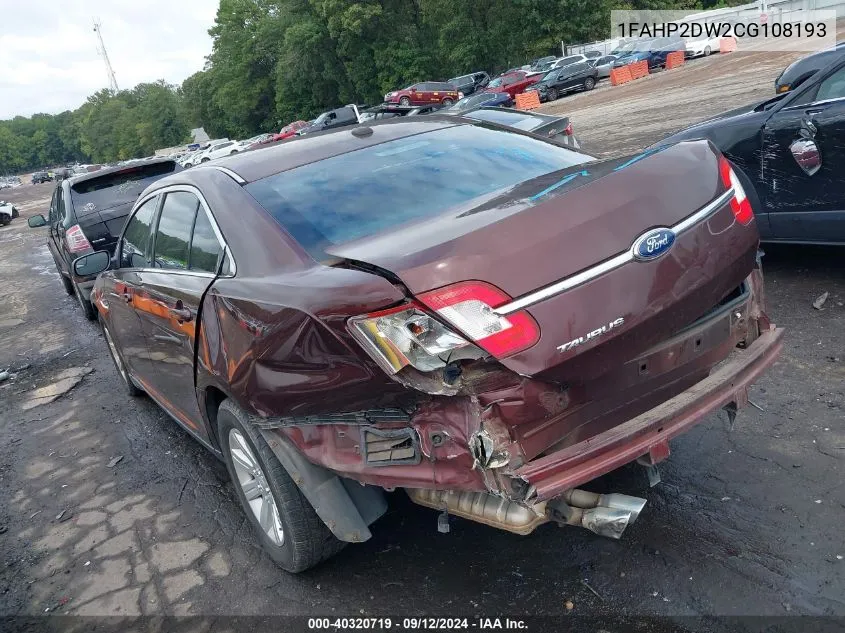 2012 Ford Taurus Se VIN: 1FAHP2DW2CG108193 Lot: 40320719