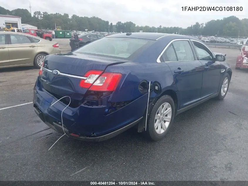 2012 Ford Taurus Se VIN: 1FAHP2DW4CG108180 Lot: 40481204