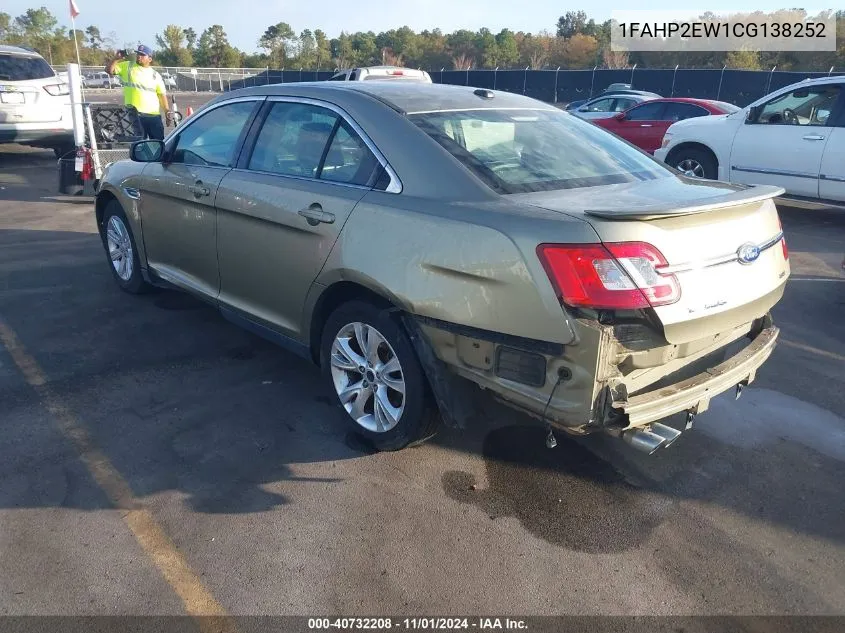 2012 Ford Taurus Sel VIN: 1FAHP2EW1CG138252 Lot: 40732208