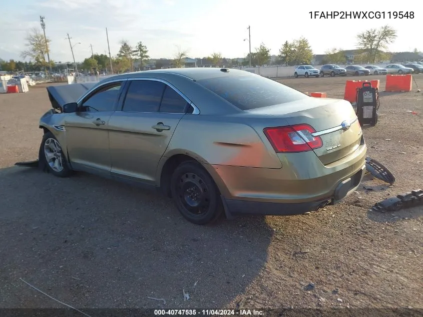 2012 Ford Taurus Sel VIN: 1FAHP2HWXCG119548 Lot: 40747535