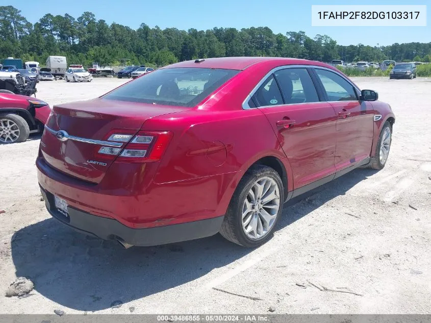 2013 Ford Taurus Limited VIN: 1FAHP2F82DG103317 Lot: 39486855