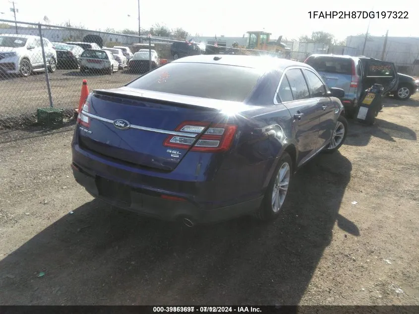 2013 Ford Taurus Sel VIN: 1FAHP2H87DG197322 Lot: 39863697