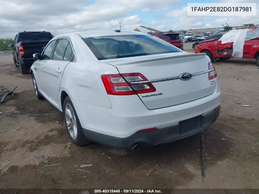 2013 Ford Taurus Sel VIN: 1FAHP2E82DG187981 Lot: 40315448