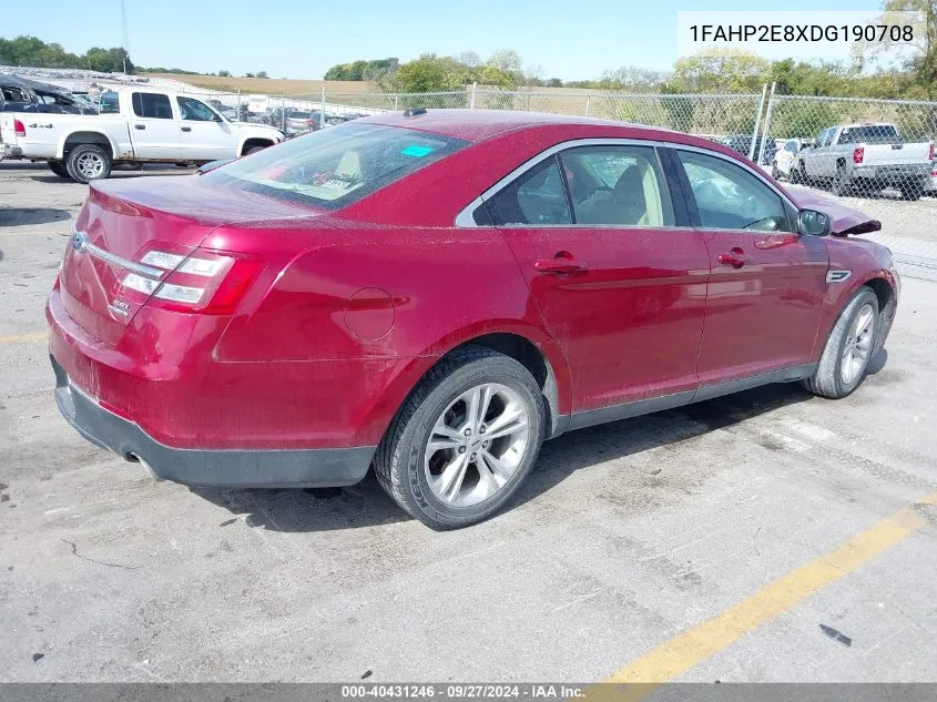 2013 Ford Taurus Sel VIN: 1FAHP2E8XDG190708 Lot: 40431246