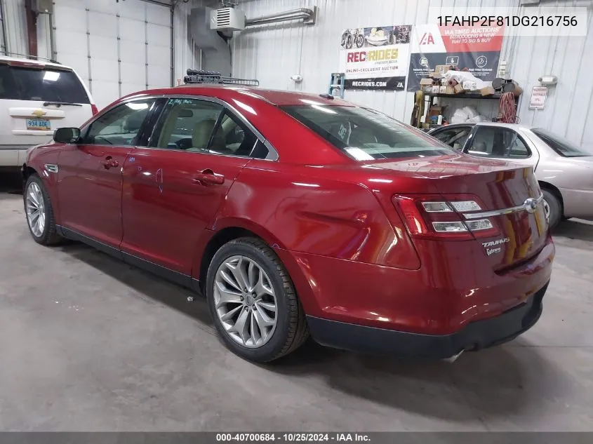 2013 Ford Taurus Limited VIN: 1FAHP2F81DG216756 Lot: 40700684