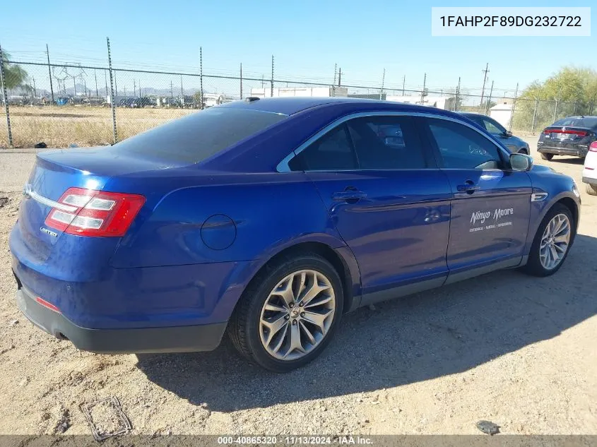 2013 Ford Taurus Limited VIN: 1FAHP2F89DG232722 Lot: 40865320