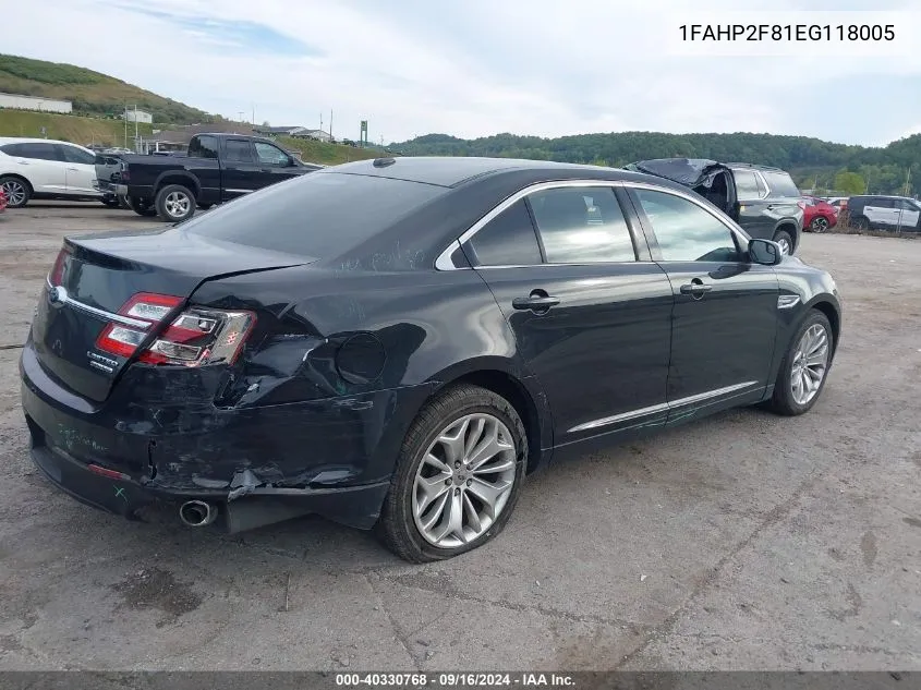 2014 Ford Taurus Limited VIN: 1FAHP2F81EG118005 Lot: 40330768