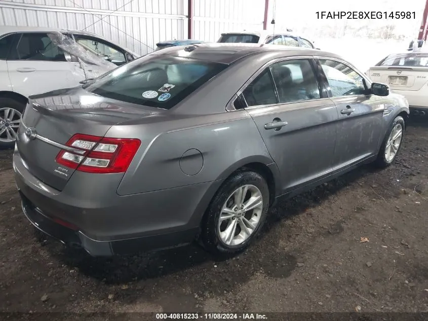 2014 Ford Taurus Sel VIN: 1FAHP2E8XEG145981 Lot: 40815233