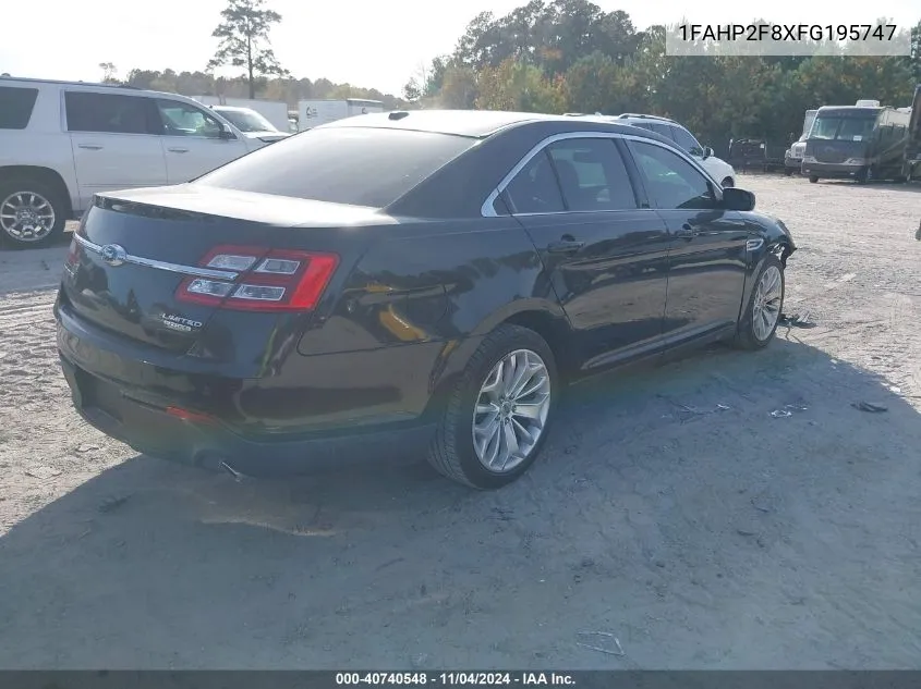 2015 Ford Taurus Limited VIN: 1FAHP2F8XFG195747 Lot: 40740548