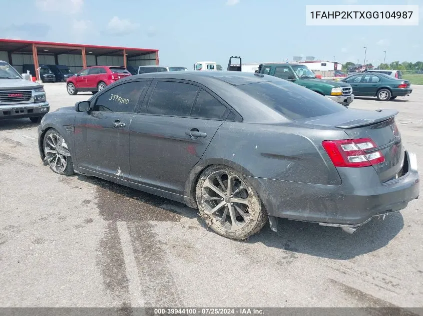 2016 Ford Taurus Sho VIN: 1FAHP2KTXGG104987 Lot: 39944100