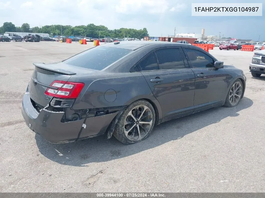 2016 Ford Taurus Sho VIN: 1FAHP2KTXGG104987 Lot: 39944100