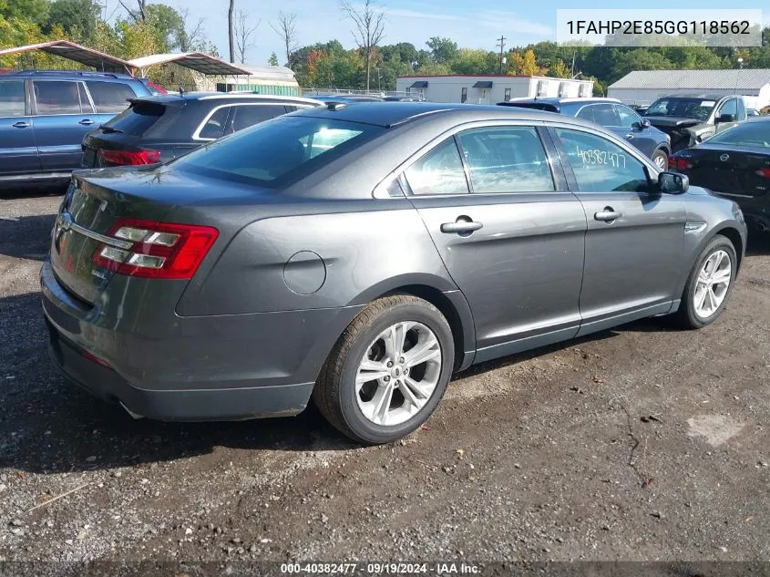 2016 Ford Taurus Sel VIN: 1FAHP2E85GG118562 Lot: 40382477