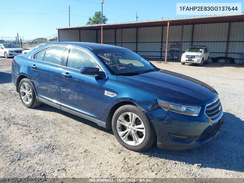 2016 Ford Taurus Sel VIN: 1FAHP2E83GG137644 Lot: 40405633