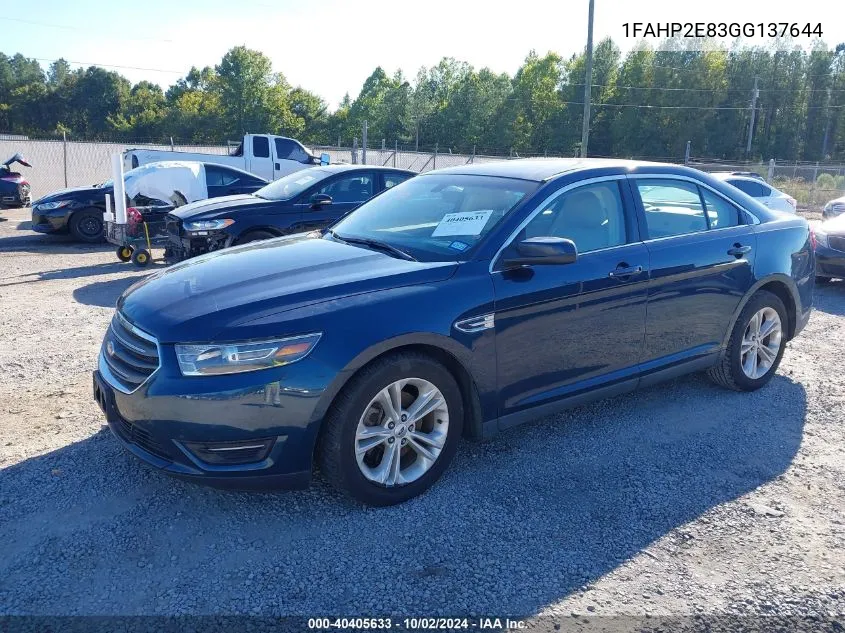 2016 Ford Taurus Sel VIN: 1FAHP2E83GG137644 Lot: 40405633