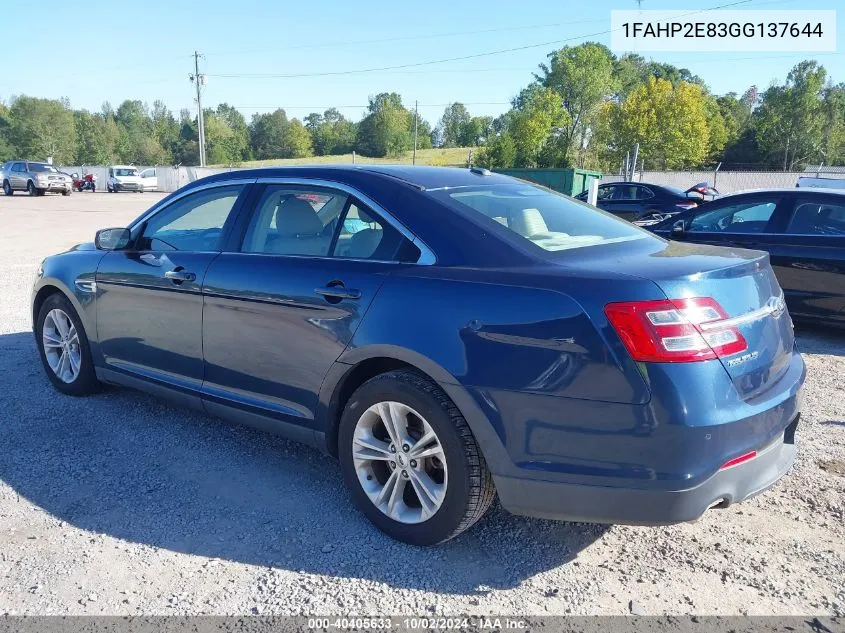 2016 Ford Taurus Sel VIN: 1FAHP2E83GG137644 Lot: 40405633