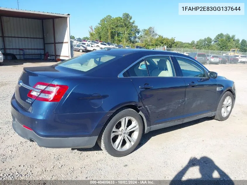 1FAHP2E83GG137644 2016 Ford Taurus Sel