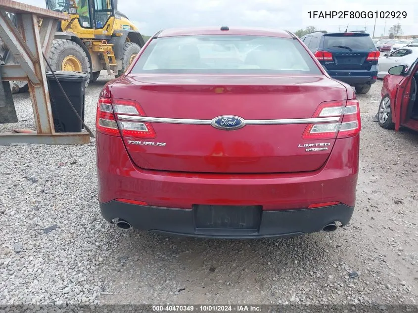 2016 Ford Taurus Limited VIN: 1FAHP2F80GG102929 Lot: 40470349