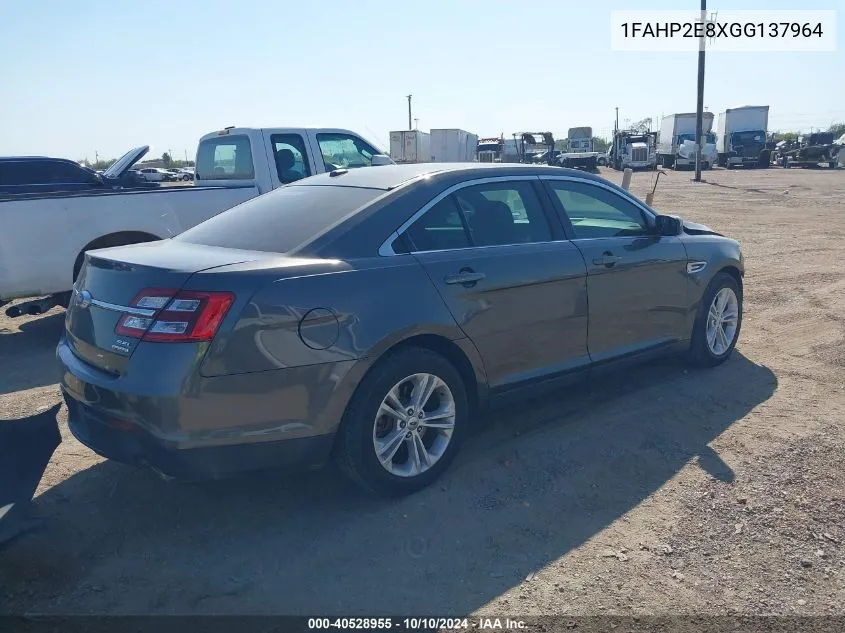 2016 Ford Taurus Sel VIN: 1FAHP2E8XGG137964 Lot: 40528955