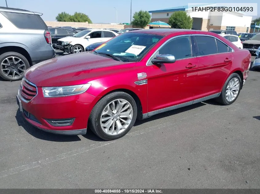 2016 Ford Taurus Limited VIN: 1FAHP2F83GG104593 Lot: 40594855