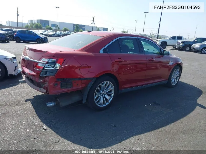 2016 Ford Taurus Limited VIN: 1FAHP2F83GG104593 Lot: 40594855