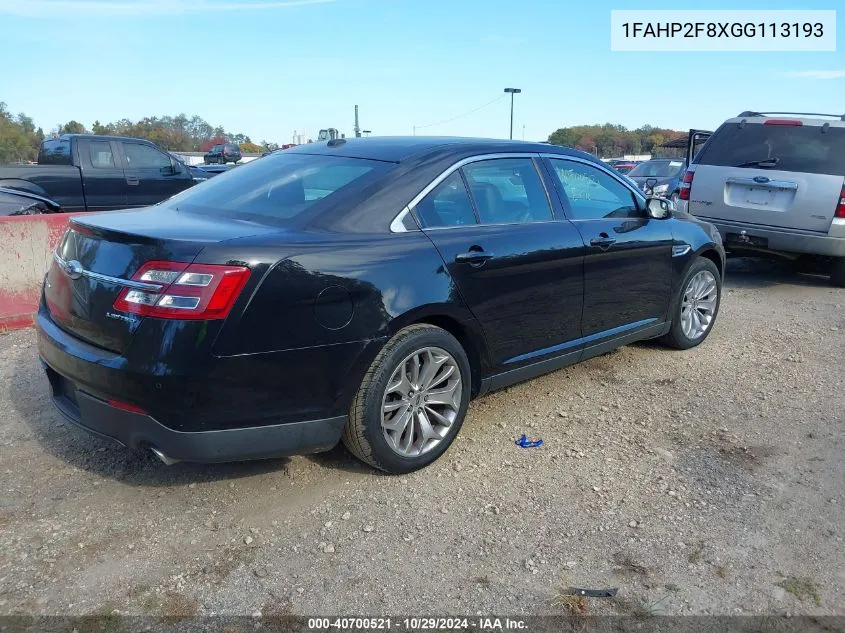 2016 Ford Taurus Limited VIN: 1FAHP2F8XGG113193 Lot: 40700521