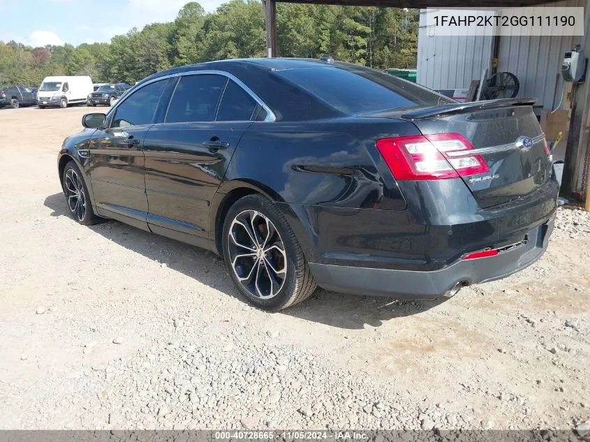 2016 Ford Taurus Sho VIN: 1FAHP2KT2GG111190 Lot: 40728665