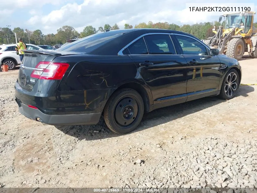 2016 Ford Taurus Sho VIN: 1FAHP2KT2GG111190 Lot: 40728665