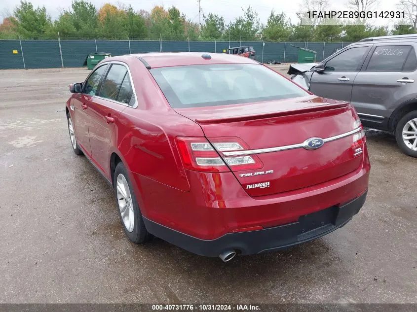 2016 Ford Taurus Sel VIN: 1FAHP2E89GG142931 Lot: 40731776