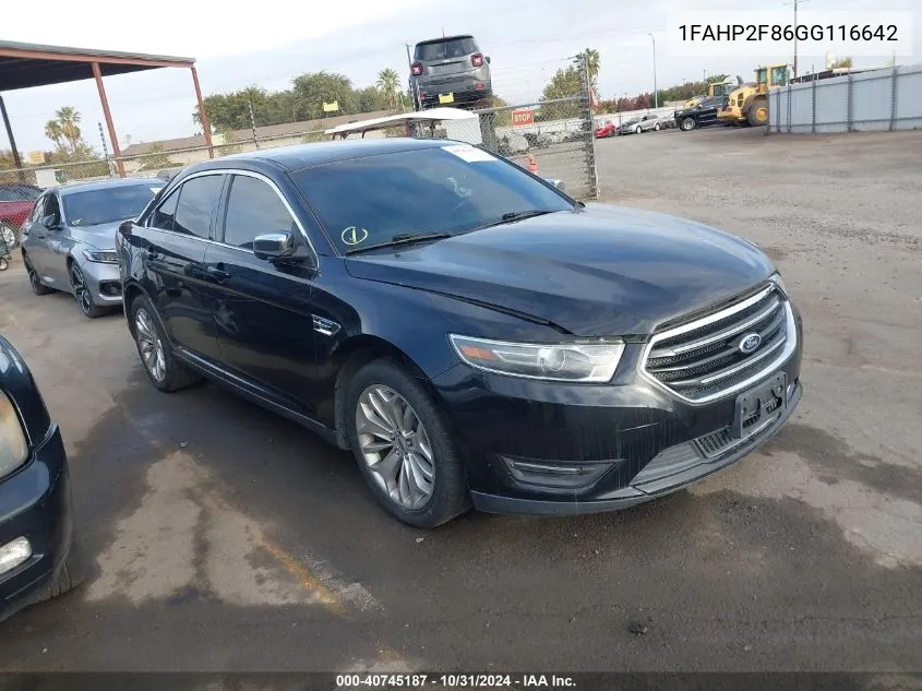 2016 Ford Taurus Limited VIN: 1FAHP2F86GG116642 Lot: 40745187