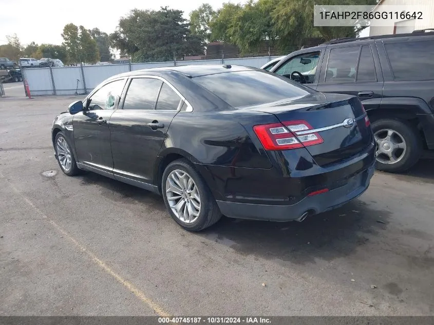 2016 Ford Taurus Limited VIN: 1FAHP2F86GG116642 Lot: 40745187