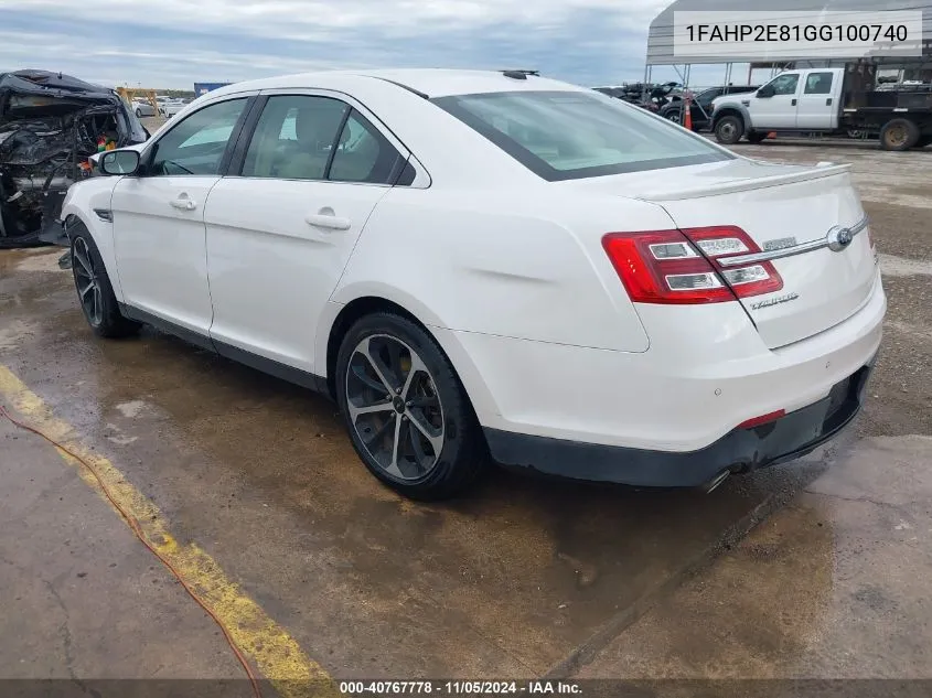 2016 Ford Taurus Sel VIN: 1FAHP2E81GG100740 Lot: 40767778