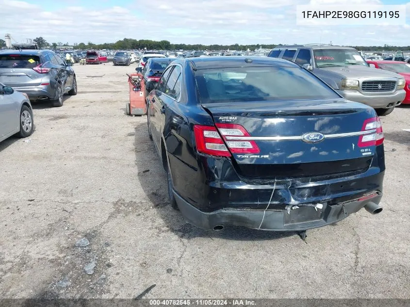 2016 Ford Taurus Sel VIN: 1FAHP2E98GG119195 Lot: 40782545